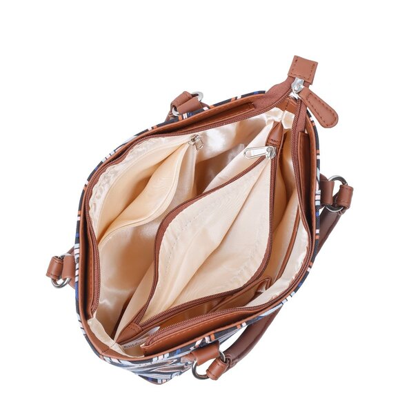 Handcrafted Abstract Print Fabric Top Handle Handbag, Women’s Satchel Purse - Picture 5 of 11